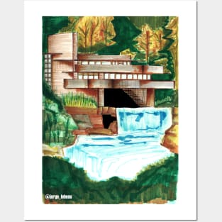 Kaufmann Residence, Fallingwater architectural house Posters and Art